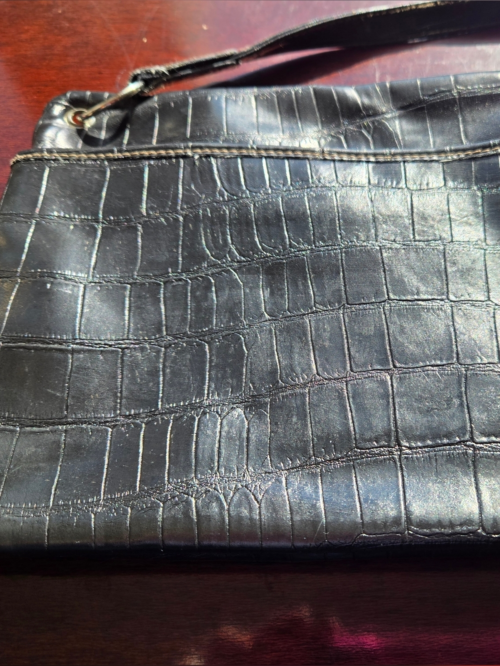 Relic by Fossil | Black Croc-Embossed Triple Zip Crossbody - Picture 14 of 16